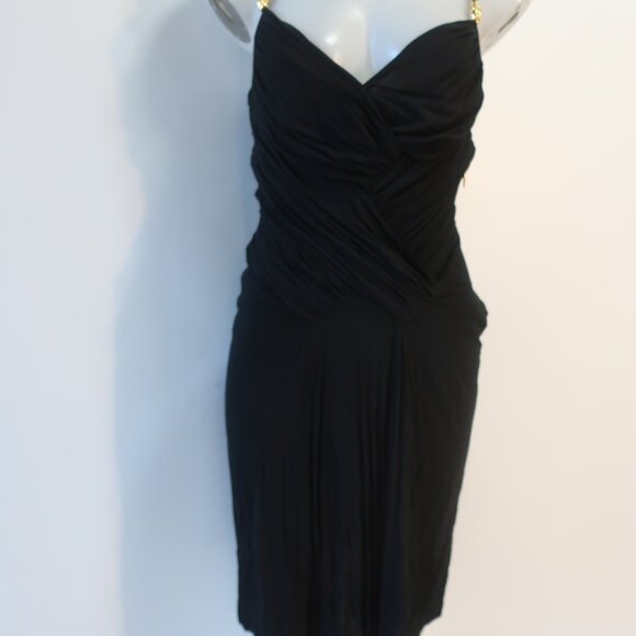 Womens Roberto Cavalli Black Ruched Dress W/Gold Hardware 42/S - Picture 8 of 14